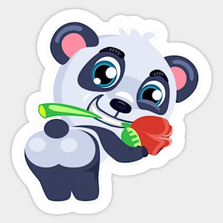 Panda holding a rose - Cute Panda Sticker